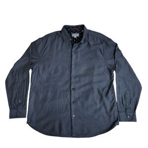 Ted Baker Button Up Shirt Men's XL Charcoal Grey Herringbone Cotton Quiet Luxury